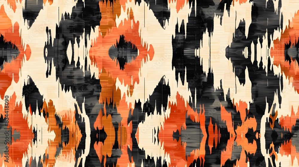 Vibrant Ikat Tribal Pattern with Geometric Shapes and Boho Design
