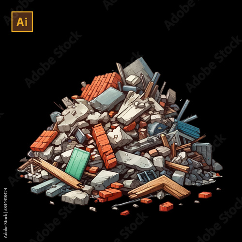 Pile of Rubble Cartoon Vector Illustration