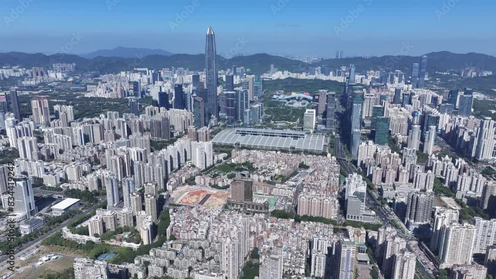 Explore the towering skyline of Shenzhen's Futian and Luohu CBD districts, epitomizing the Greater Bay Area's thriving economic powerhouse near Hong Kong Explore the towering skyline of Shenzhen's Futian and Luohu CBD districts, epitomizing the Greater Bay Area's thriving economic powerhouse near Hong Kong