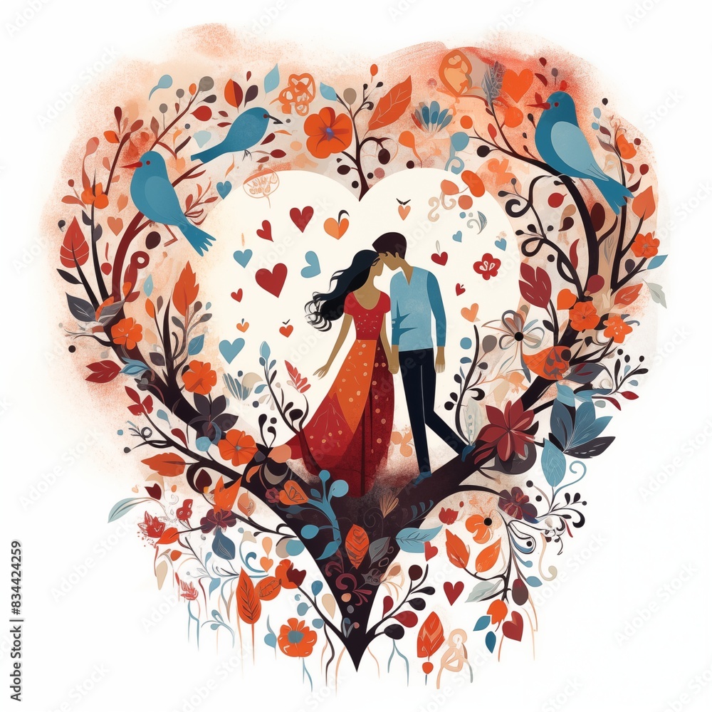 Fototapeta premium Folk style Valentine Love