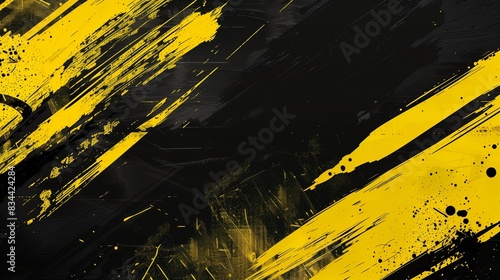 Abstract black and yellow background with bold brushstrokes and detailed halftone textures, creating an energetic and visually engaging design.