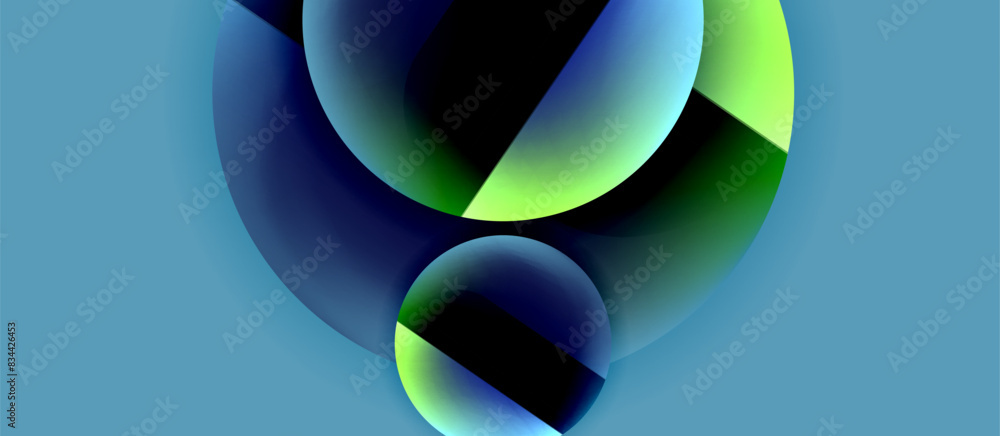 Glossy metal glowing circles geometric background. Minimal abstract composition. Vector illustration For Wallpaper, Banner, Background, Card, Book Illustration, landing page Glossy metal glowing circles geometric background. Minimal abstract composition. Vector illustration For Wallpaper, Banner, Background, Card, Book Illustration, landing page