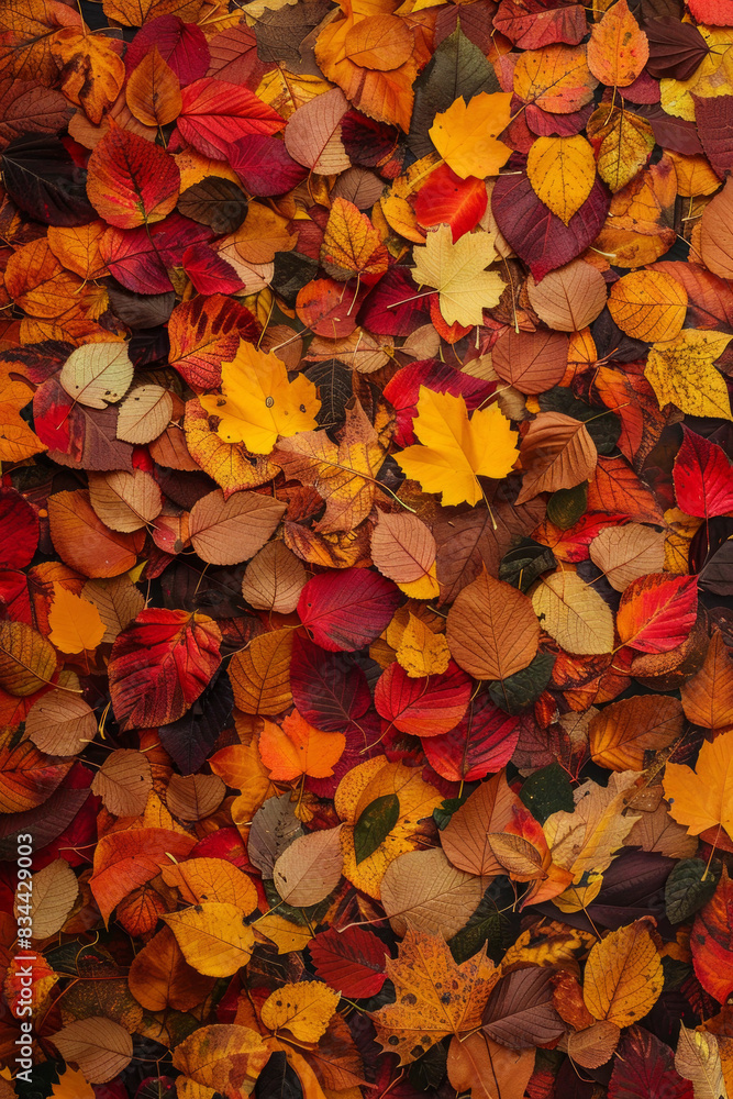 A thick layer of autumn leaves in various stages of color change, filling the entire frame. The leaves exhibit rich hues of red, orange, yellow, and brown. A thick layer of autumn leaves in various stages of color change, filling the entire frame. The leaves exhibit rich hues of red, orange, yellow, and brown.