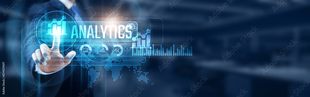 Businessman touching analytics network connection, data insights, and strategic decision-making concept. Leveraging analytics for informed decisions and competitive advantage. Businessman touching analytics network connection, data insights, and strategic decision-making concept. Leveraging analytics for informed decisions and competitive advantage.