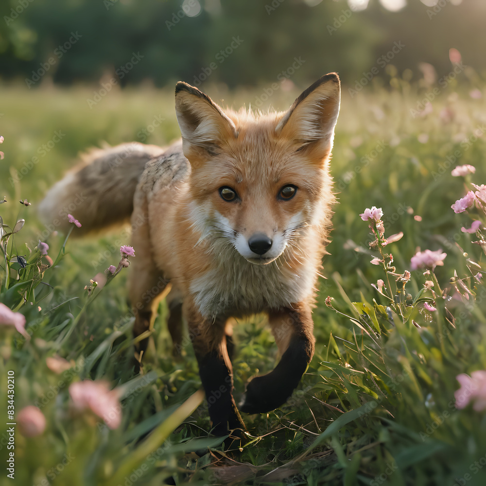 a fox that is walking through the grass a fox that is walking through the grass