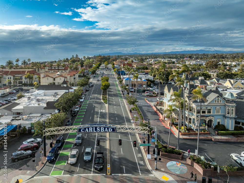 Фотография Aerial view of Carlsbad California downtown, Carlsbad boulevard with cloudy blue