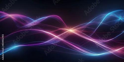 Abstract background with orange pink blue glowing neon lines and bokeh lights. Data transfer concept. Digital wallpaper.
