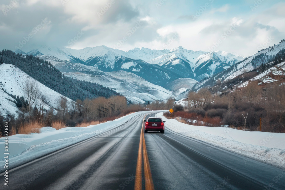 A car road with mountains in the background A car road with mountains in the background