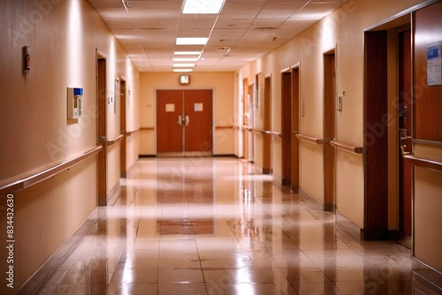 Interior hallway corridor of hospital or clinic  clean and sterile