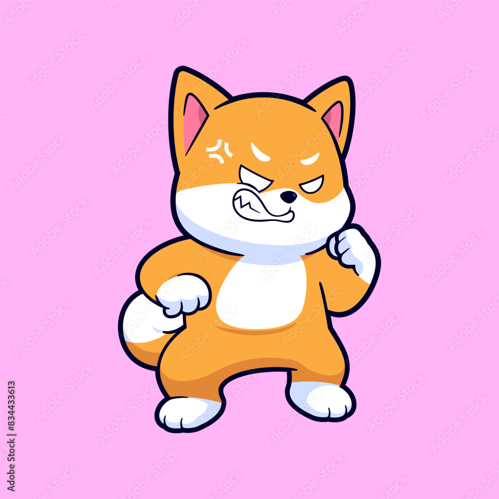 Cute angry shiba inu dog cartoon vector icon illustration. Flat style animal cartoon logo mascot