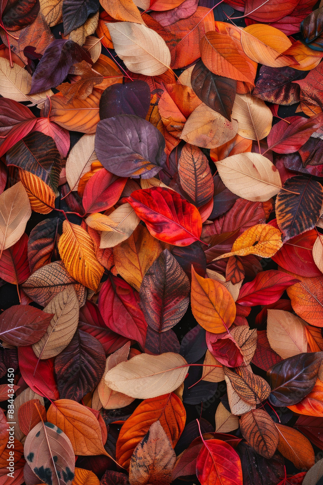 A thick layer of autumn leaves in various stages of color change, filling the entire frame. The leaves exhibit rich hues of red, orange, yellow, and brown. A thick layer of autumn leaves in various stages of color change, filling the entire frame. The leaves exhibit rich hues of red, orange, yellow, and brown.