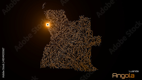 Принти на полотні Angola, with its capital city of Luanda, is represented as a microchip with a central processing unit