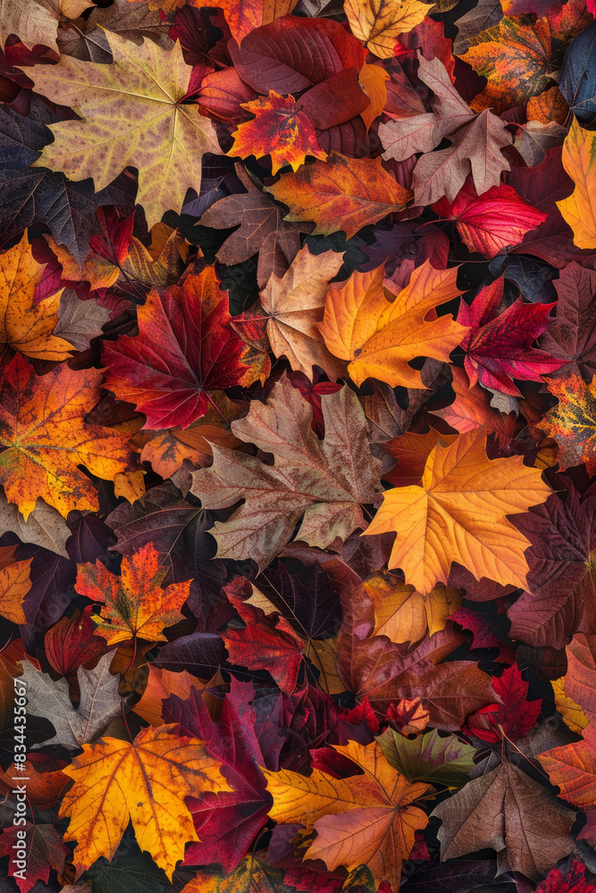 A thick layer of autumn leaves in various stages of color change, filling the entire frame. The leaves exhibit rich hues of red, orange, yellow, and brown. A thick layer of autumn leaves in various stages of color change, filling the entire frame. The leaves exhibit rich hues of red, orange, yellow, and brown.