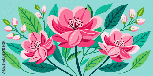Diversidad de flores rosadas con hojas. Concepto de naturaleza.