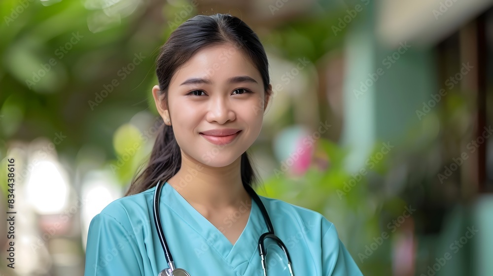 Cheerful and Caring Healthcare Professional in Green Scrubs Cheerful and Caring Healthcare Professional in Green Scrubs
