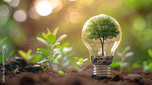 Environmental conservation concept with a glass globe containing a green tree for sustainability and ecological awareness