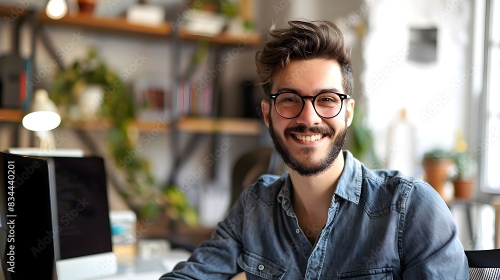 Cheerful Young Editor or Proofreader Smiling while Working at Office Desk Cheerful Young Editor or Proofreader Smiling while Working at Office Desk