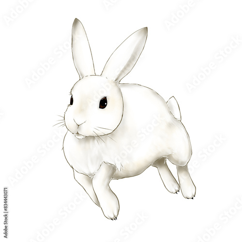 Illustration of jumping white mountain hare Isolated 