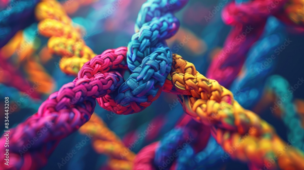 Vivid Rainbow Colored Rope Knots in Macro: Intricate Textures and Vibrant Patterns in Abstract Art Photography Vivid Rainbow Colored Rope Knots in Macro: Intricate Textures and Vibrant Patterns in Abstract Art Photography
