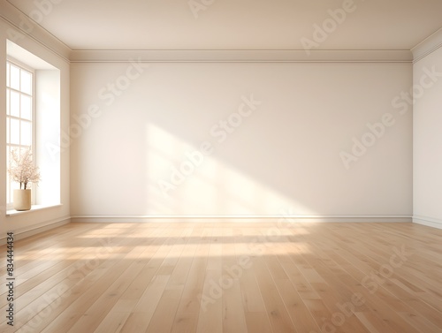 Tranquil Sunlit Room with Minimalist Wood Floor and Classic Interior Design