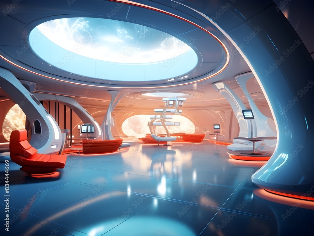 Vibrant Futuristic Interior with Curved Architectural Design Structure Vibrant Futuristic Interior with Curved Architectural Design Structure