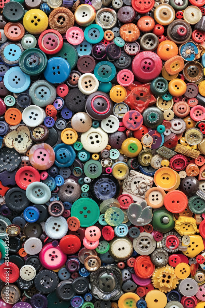 A densely packed collection of buttons in various shapes, sizes, and colors, covering the entire frame. The buttons range from simple round ones to ornate designs, with hues spanning the rainbow. A densely packed collection of buttons in various shapes, sizes, and colors, covering the entire frame. The buttons range from simple round ones to ornate designs, with hues spanning the rainbow.