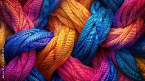 Vibrant Knotted Ropes in Rainbow Colors for Textiles, Crafts, and Abstract Backgrounds