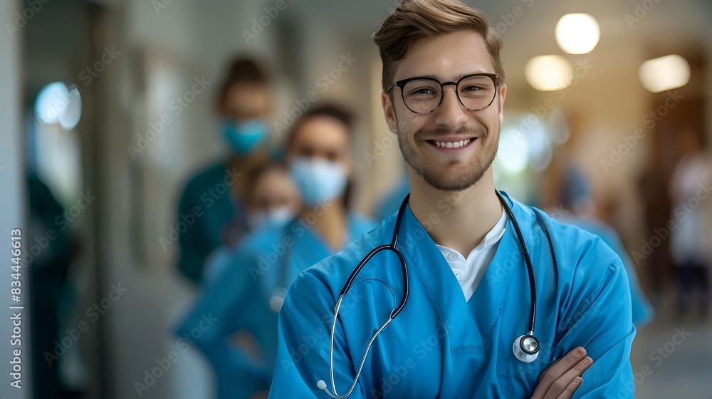 Fototapeta premium Confident and Compassionate Young Doctor Providing Exceptional Medical Care