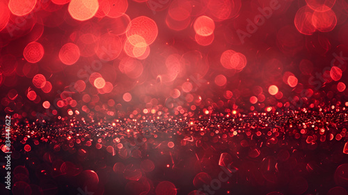 Abstract defocused circular red luxury gold glitter bokeh lights background. Magic background. Holiday background. Golden explosion of confetti. Red  grainy abstract texture
 photo