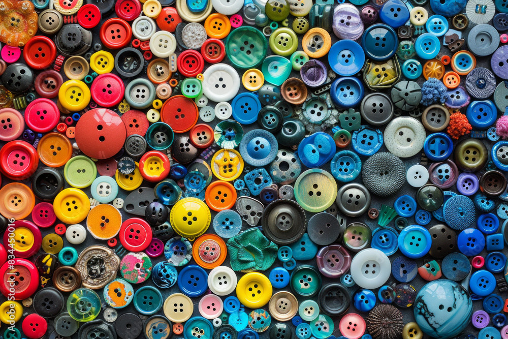 A densely packed collection of buttons in various shapes, sizes, and colors, covering the entire frame. The buttons range from simple round ones to ornate designs, with hues spanning the rainbow. A densely packed collection of buttons in various shapes, sizes, and colors, covering the entire frame. The buttons range from simple round ones to ornate designs, with hues spanning the rainbow.