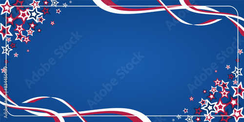 American independence day background, with stars and ribbon decoration. design free copy space area. template for banner, greeting card, poster