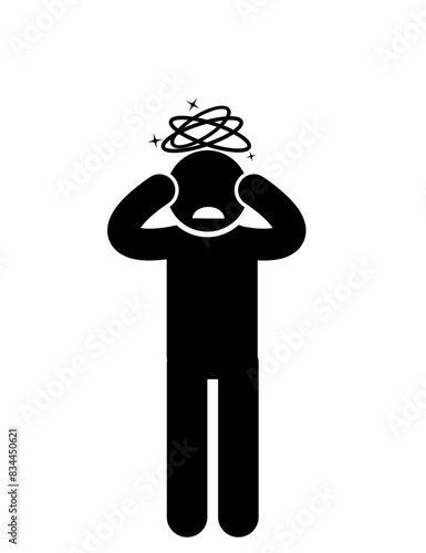 vector illustration of dizziness and headache, stress