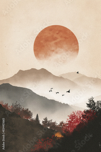 Minimalist Japandi art, zen poster with geometric shapes