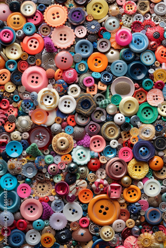 A densely packed collection of buttons in various shapes, sizes, and colors, covering the entire frame. The buttons range from simple round ones to ornate designs, with hues spanning the rainbow. A densely packed collection of buttons in various shapes, sizes, and colors, covering the entire frame. The buttons range from simple round ones to ornate designs, with hues spanning the rainbow.