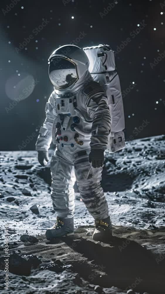 An astronaut stands on the moon, surrounded by stars An astronaut stands on the moon, surrounded by stars