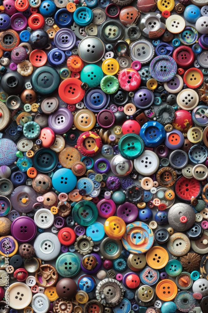 A densely packed collection of buttons in various shapes, sizes, and colors, covering the entire frame. The buttons range from simple round ones to ornate designs, with hues spanning the rainbow. A densely packed collection of buttons in various shapes, sizes, and colors, covering the entire frame. The buttons range from simple round ones to ornate designs, with hues spanning the rainbow.