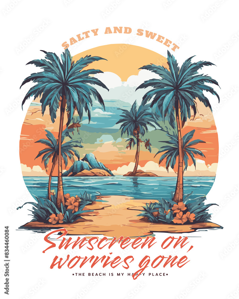 Fototapeta premium summer vibes, cool and holiday mode, with palm trees and ocean vibes