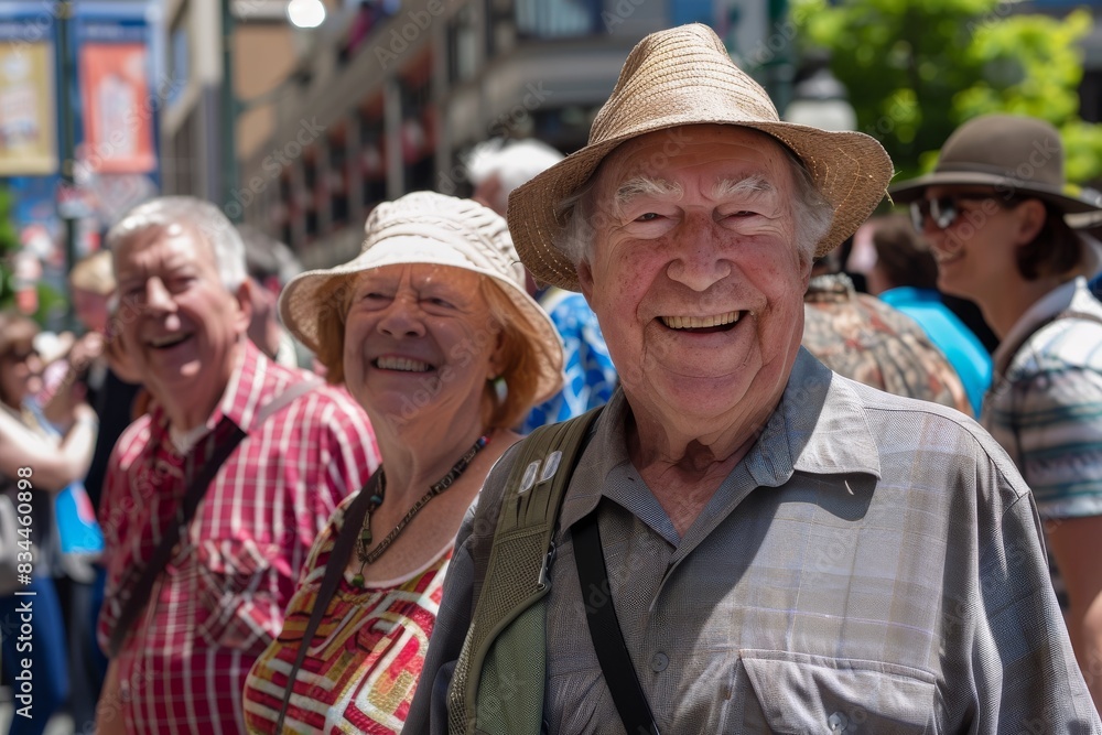 Portrait of a smiling senior man with his friends in Berlin. Portrait of a smiling senior man with his friends in Berlin.