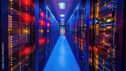 Operations in a data center filled with server racks