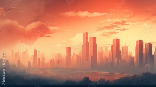 sunset over city