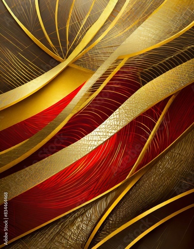Elegant Tangles: Dark Yellow, Red, and Gold Line Design