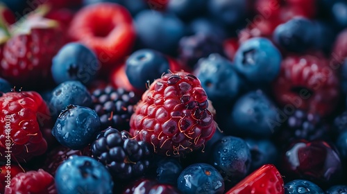 Mixed berries full view background blur