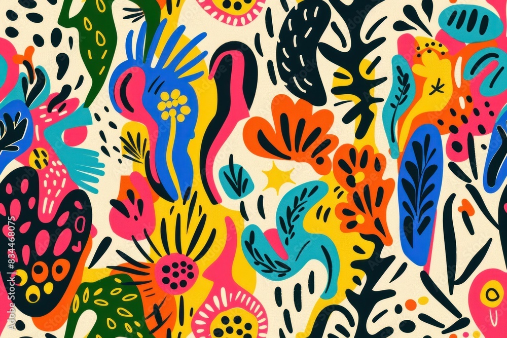 Naklejka premium Vibrant Cartoon Pattern Characterized by Playful and Exaggerated Artistic Designs