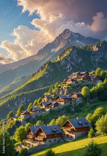 Wallpaper Mural Idyllic Mountain Village at Sunset Torontodigital.ca