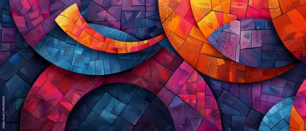 Fototapeta premium Vibrant abstract geometric pattern with colorful interlocking shapes, creating a modern and dynamic visual effect.