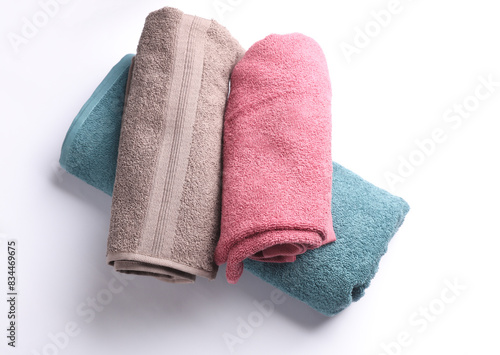 Rolls of towels on a white background