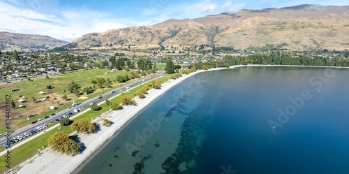 Photos Aerial of the Lake and town of Wanaka, Otago, New Zealand.