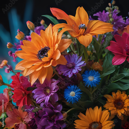 brightly colored flowers are arranged in a vase on a table