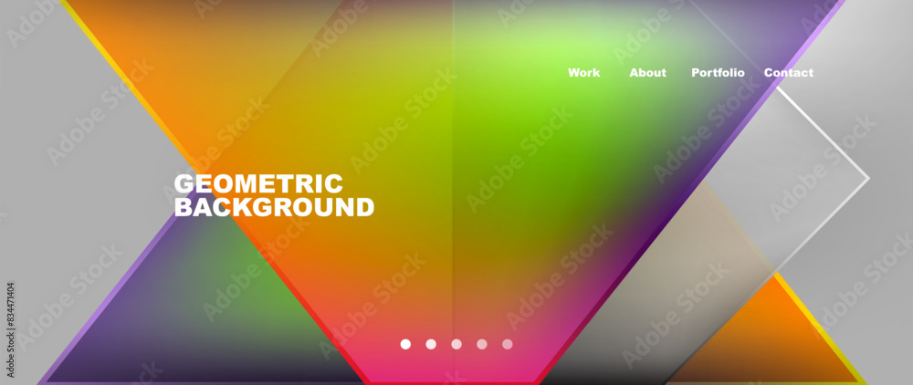 Metal triangles with colorful bright triangles. Geometric modern minimalist design template