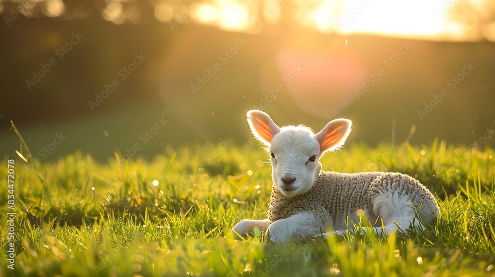New born lamb is enjoying the sun in spring New born lamb is enjoying the sun in spring